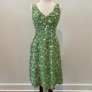 Boden Riviera White and Green Rose Floral Print V Neck Sleeveless Dress